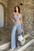 Vesna Keten Çizgili Crop Takım 9806-0025 resmi